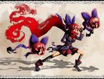  bow fingerless_gloves gloves hair_bow miniskirt multiple_heads nukekubi parody pose red_eyes red_hair scarf sekibanki skirt solo strider_hiryuu touhou z.o.b 