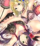  akishima_kei ayase_eli bad_id bad_pixiv_id blonde_hair breasts flower green_eyes hair_flower hair_ornament large_breasts long_hair looking_at_viewer love_live! love_live!_school_idol_project medium_breasts multiple_girls ponytail purple_hair smile thighhighs toujou_nozomi twintails yellow_eyes 