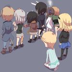  6+girls aleksandra_i_pokryshkin animal_ears arms_behind_back black_hair black_legwear blonde_hair brave_witches brown_hair bunny_ears bunny_tail cat_ears cat_tail dog_ears dog_tail edytha_rossmann fox_ears fox_tail from_behind georgette_lemare green_panties gundula_rall hairband kanno_naoe katuhata long_hair military military_uniform multiple_girls nikka_edvardine_katajainen panties pantyhose scarf seiza shimohara_sadako short_hair silver_hair sitting standing tail underwear uniform waltrud_krupinski wolf_ears world_witches_series 