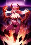  bad_id bad_pixiv_id bare_shoulders breasts doku-chan_(dokkudokudoku) highres horns large_breasts long_hair navel original pink_hair pointy_ears smile solo thighs underboob yellow_eyes 