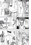  2girls absurdres admiral_(kantai_collection) ahegao akashi_(kantai_collection) blush breasts comic failure fubuki_(kantai_collection) greyscale highres kantai_collection masara medium_breasts monochrome multiple_girls salute skirt tongue tongue_out torn_clothes translated 