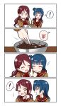  ! &gt;_o 2girls 4koma :d :o :p ;d ^_^ absurdres alternate_hairstyle blue_hair blush bow bowl bowtie brown_shirt chocolate closed_eyes comic deadnooodles eyes_closed finger_sucking finger_to_another&#039;s_cheek food food_on_face hair_ornament hairclip highres holding holding_bowl long_hair looking_at_another love_live! love_live!_sunshine!! multiple_girls neckerchief one_eye_closed open_mouth purple_eyes red_hair red_neckwear sakurauchi_riko school_uniform serafuku shirt side_bun silent_comic smile spoken_exclamation_mark spoken_expression stirring tongue tongue_out tsushima_yoshiko twintails v-shaped_eyebrows valentine whisk yellow_eyes yuri 