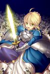  ahoge armor armored_dress artoria_pendragon_(all) blonde_hair deanna dress excalibur fate/stay_night fate_(series) gauntlets green_eyes saber solo sword weapon 
