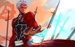  archer bam_mmm dark_skin dark_skinned_male fate/stay_night fate_(series) male_focus sketch solo unlimited_blade_works white_hair 