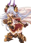  ass_visible_through_thighs blue_hair breasts draph gloves granblue_fantasy grin horns large_breasts long_hair looking_at_viewer red_eyes simple_background smile solo thalatha_(granblue_fantasy) thomasz white_background 