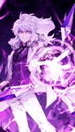  absurdres add_(elsword) bad_id bad_pixiv_id black_neckwear coat crazy_eyes elsword energy evil_smile grin hand_in_pocket highres hwansang long_hair male_focus mastermind_(elsword) necktie pants ponytail purple_eyes purple_shirt shirt sidelocks smile solo white_hair 