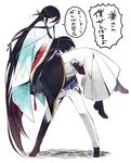  black_hair braid carrying hanokage horikawa_kunihiro izumi-no-kami_kanesada japanese_clothes long_hair male_focus multiple_boys princess_carry side_braid touken_ranbu translated very_long_hair 