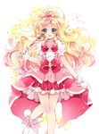  :d ayumaru_(art_of_life) bare_legs blonde_hair blush bow brooch character_name cure_flora earrings flower flower_earrings flower_necklace full_body gloves go!_princess_precure green_eyes haruno_haruka highres jewelry long_hair magical_girl multicolored_hair necklace open_mouth pink_bow pink_hair pink_skirt precure puffy_sleeves shoes skirt smile solo streaked_hair two-tone_hair wand white_footwear white_gloves 