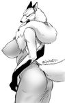  anthro big_breasts breasts canine clothing dress female fox huge_breasts jewelry jyoka looking_at_viewer mammal monochrome nipple_bulge simple_background solo 