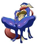  abs anthro anthrofied anus big_breasts blush breasts crouching edit erect_nipples female greninja nintendo nipples nude pok&eacute;mon presenting presenting_pussy pussy red_eyes simple_background solo spread_legs spreading uncensored video_games webbed_feet webbed_hands white_background wide_hips かんた。_(artist) 