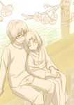  1girl couple glasses hetero kara_no_kyoukai kokutou_mikiya ryougi_shiki short_hair sitting sketch sleeping sleeping_on_person sleeping_upright turtleneck urako 