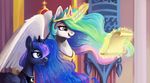  2015 dearmary duo equine female feral friendship_is_magic horn mammal my_little_pony princess_celestia_(mlp) princess_luna_(mlp) smile winged_unicorn wings 