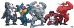  anthro balls druddigon erection flexing group humanoid_penis krookodile machamp maldu male muscles nintendo pangoro penis pok&eacute;mon tyrantrum video_games 