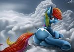  2015 cloud cloudscape cutie_mark equine featureless_crotch female feral friendship_is_magic hair hooves lying mammal multicolored_hair my_little_pony on_side outside pegasus rainbow_dash_(mlp) rainbow_hair sky smile solo tres-apples underhoof wings 
