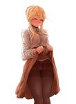  blonde_hair clarice_(idolmaster) closed_eyes highres idolmaster idolmaster_cinderella_girls long_hair panties panties_under_pantyhose pantyhose skirt skirt_lift solo thighband_pantyhose tobatoinu underwear 