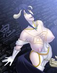  albedo big_breasts black_hair breasts clothed clothing demon disembodied_hand erect_nipples female hair horn nipples not_furry oni_(artist) overlord_(series) pale_skin skimpy yellow_eyes 