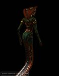  3d animated breasts clothing cobra corset elbow_gloves female fingerless_gloves gloves jessica_anner jewelry mask naga red_scales reptile scales scalie sha&#039;an silk snake solo walk_cycle yellow_scales 