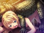  1boy 1girl animal bestiality blonde_hair blue_eyes crocodile crocodilian crying crying_with_eyes_open cum cum_in_pussy cum_on_floor cumdrip female game_cg kantaka liquid_(company) long_hair mashou_no_nie mashou_no_nie_3 mireille_von_austria nude open_mouth solo tears 