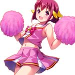  :d absurdres cheerleader highres hoshizora_miyuki midriff navel open_mouth pink_eyes pink_hair pink_skirt pom_poms precure sayousuke short_hair simple_background skirt smile smile_precure! solo white_background 