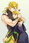  dio_brando father_and_son giorno_giovanna hug jojo_no_kimyou_na_bouken magatsumagic multiple_boys simple_background 