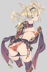  adjusting_clothes armor ass bikini bikini_armor bikini_pull bikini_under_clothes black_bikini_bottom black_legwear blade_(galaxist) blonde_hair blue_eyes breasts butt_crack cropped_legs floating_hair gauntlets granblue_fantasy hairband large_breasts lifted_by_self long_hair looking_at_viewer looking_back microskirt parted_lips red_bikini shawl side-tie_bikini simple_background skirt skirt_lift smile solo swimsuit swimsuit_under_clothes thighhighs twintails underboob zeta_(granblue_fantasy) 