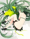  absurdly_long_hair bikini from_behind gatchaman_crowds green_eyes green_hair high_heels highres kimitoshiin long_hair looking_back low-tied_long_hair no_socks solo swimsuit utsutsu very_long_hair 