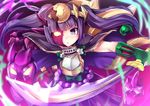  armor cape circlet highres horn japanese_clothes katana magatama mask purple_eyes purple_hair puzzle_&amp;_dragons samoore solo sword twintails weapon yomi_(p&amp;d) 