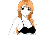  1girl bikini nami nami_(one_piece) one_piece orange_hair simple_background solo swimsuit 