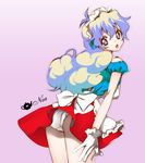  1girl alternate_costume apron ass bow cloud_hair gloves long_hair looking_back maid_headdress multicolored_hair nia_teppelin panties skirt solo tengen_toppa_gurren_lagann two-tone_hair underwear white_panties yukimitsuki 