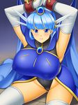  angry armpits arms_up bdsm blue_eyes blue_hair blush bondage bound breasts cameltoe curvy erect_nipples frown gradient gradient_background huge_breasts kawanuma_uotsuri long_hair looking_at_viewer magic_knight_rayearth restrained ryuuzaki_umi sitting solo thick_thighs thighhighs wide_hips 