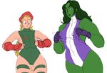 2girls cammy_white green_skin marvel multiple_girls noill she-hulk simple_background street_fighter 