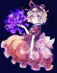  blonde_hair blue_eyes blush dress hair_ribbon looking_at_viewer medicine_melancholy poison ribbon sash short_hair smile solo touhou uranaishi_(miraura) wavy_hair 