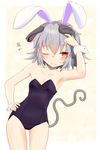  animal_ears bare_shoulders blush bunny_ears bunnysuit collarbone fake_animal_ears grey_hair highres ishikkoro looking_to_the_side mouse_ears mouse_tail nazrin one_eye_closed red_eyes short_hair solo sweatdrop tail text_focus touhou wavy_mouth wrist_cuffs 