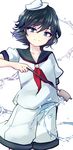  black_hair green_eyes hat highres hishaku ladle looking_at_viewer murasa_minamitsu neckerchief sailor_hat school_uniform serafuku shirt shorts smile solo touhou uranaishi_(miraura) 