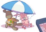  no_humans nuzzo sleeping stand_(jojo) steel_ball_run stuffed_animal stuffed_toy teddy_bear tusk_(stand) umbrella 