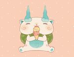  closed_eyes commentary_request double_scoop food furoshiki ice_cream ice_cream_cone kanacho komasan no_humans open_mouth simple_background sitting solo youkai youkai_watch 