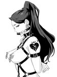  amano_ameno arms_behind_back bdsm bit_gag bondage bound breasts collar earrings executive_mishiro gag gagged greyscale harness idolmaster idolmaster_cinderella_girls jewelry large_breasts long_hair monochrome nipple_piercing nipple_rings nipples piercing ponytail solo tattoo 