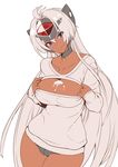 artist_request blue_eyes breasts cameltoe choker cleavage_cutout cyborg dark_skin large_breasts long_hair meme_attire open-chest_sweater panties sexually_suggestive sketch smile solo suggestive_fluid sweater t-elos underwear very_long_hair xenosaga 