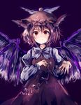  animal_ears bird_wings brown_dress dress hat juliet_sleeves long_sleeves looking_at_viewer mystia_lorelei pink_eyes puffy_sleeves red_hair shirt smile solo touhou uranaishi_(miraura) wings 