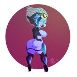  alien ass blue_skin breasts captainjerkpants high_heels huge_ass licking_lips lips looking_at_viewer looking_back monster_girl simple_background solo thick_thighs tongue_out 