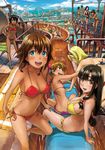  6+girls :d adjusting_clothes adjusting_swimsuit amy_(suisei_no_gargantia) ass back bangs bare_legs barefoot bellows_(suisei_no_gargantia) bikini black_hair blonde_hair blue_eyes blunt_bangs blush bow braid breasts brown_eyes brown_hair butt_crack cleavage dark_skin day flat_chest from_behind green_eyes hair_bow hairband hand_on_hip highres large_breasts leaning_forward ledo_(suisei_no_gargantia) long_hair looking_at_viewer looking_back low-tied_long_hair male_swimwear mayta_(suisei_no_gargantia) melty_(suisei_no_gargantia) multiple_boys multiple_girls naruko_hanaharu navel o-ring o-ring_bikini ocean open_mouth outdoors pinion_(suisei_no_gargantia) purple_bikini red_bikini reema_(suisei_no_gargantia) ridget_(suisei_no_gargantia) saaya_(suisei_no_gargantia) sandals scan short_hair side-tie_bikini sideboob sidelocks sitting small_breasts smile soaking_feet standing standing_on_one_leg straddling strap_gap suisei_no_gargantia sweat sweatdrop swim_trunks swimsuit swimwear tankini twin_braids twintails water water_slide whistle yellow_bikini 