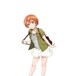  artist_request backpack bag bracelet green_eyes hair_ornament hairclip hairpin holding_strap hoshizora_rin jacket jewelry leaning_forward looking_at_viewer love_live! love_live!_school_idol_festival love_live!_school_idol_project necklace non-web_source official_art orange_hair pearl_necklace pendant short_hair short_sleeves skirt smile solo standing transparent_background white_skirt 