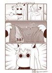  1girl 3koma comic commentary emphasis_lines highres horns kantai_collection long_hair mittens monochrome moomin muppo northern_ocean_hime sazanami_konami solo translated twitter_username washing_machine 