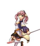  :d atelier_(series) atelier_escha_&amp;_logy bittsu_(v1tz) black_skirt braid cropped_jacket escha_malier green_eyes hat open_mouth pink_hair pom_pom_(clothes) short_hair skirt smile solo tail thighhighs twintails wand white_background white_legwear 