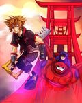  2boys baymax big_hero_6 crossover disney keyblade kingdom_hearts kingdom_hearts_iii marvel multiple_boys power_armor robot sky sora_(kingdom_hearts) square_enix 