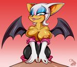  anthro big_breasts blue_eyes breast_squish breasts cicada clothing erect_nipples female looking_down membranous_wings nipples rouge_the_bat solo sonic_(series) wings 
