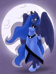  2015 ambris anthro anthrofied blue_eyes blue_fur blue_hair clothing dress equine female friendship_is_magic fur hair horn looking_at_viewer mammal moon my_little_pony princess_luna_(mlp) smile solo winged_unicorn wings 