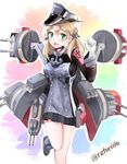  anchor_hair_ornament blonde_hair blue_eyes gloves hair_ornament hat highres kantai_collection long_hair military military_uniform open_mouth peaked_cap prinz_eugen_(kantai_collection) retorillo skirt solo twintails uniform 
