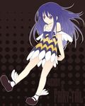  achiba blue_hair bow child dress fairy_tail long_hair mary_janes purple_eyes shoes short_dress socks solo striped wendy_marvell 