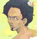  afro animal animal_on_head bird bird_on_head dark_skin dark_skinned_male eureka_seven eureka_seven_(series) face final_fantasy final_fantasy_xiii grey_eyes guitar_(guitars) lowres male_focus matthieu on_head parody solo 